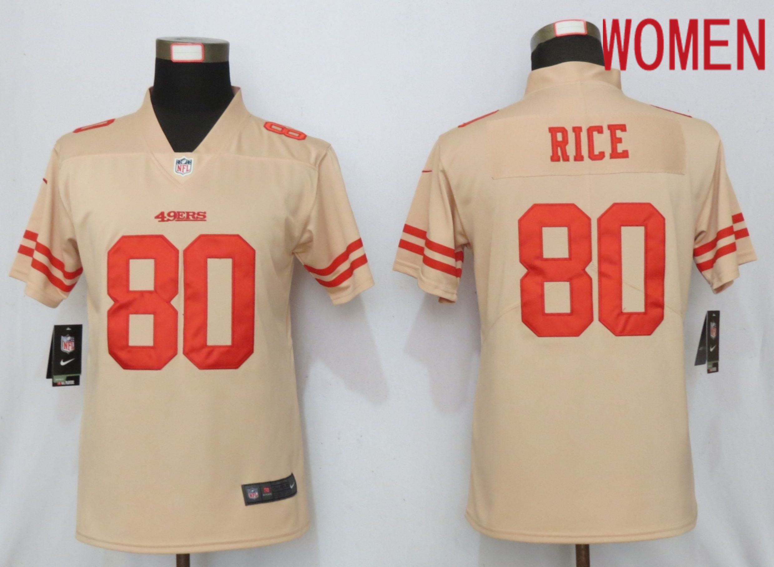Women San Francisco 49ers #80 Rice 2019 Vapor Untouchable Nike Gold Inverted Elite Playe NFL Jerseys